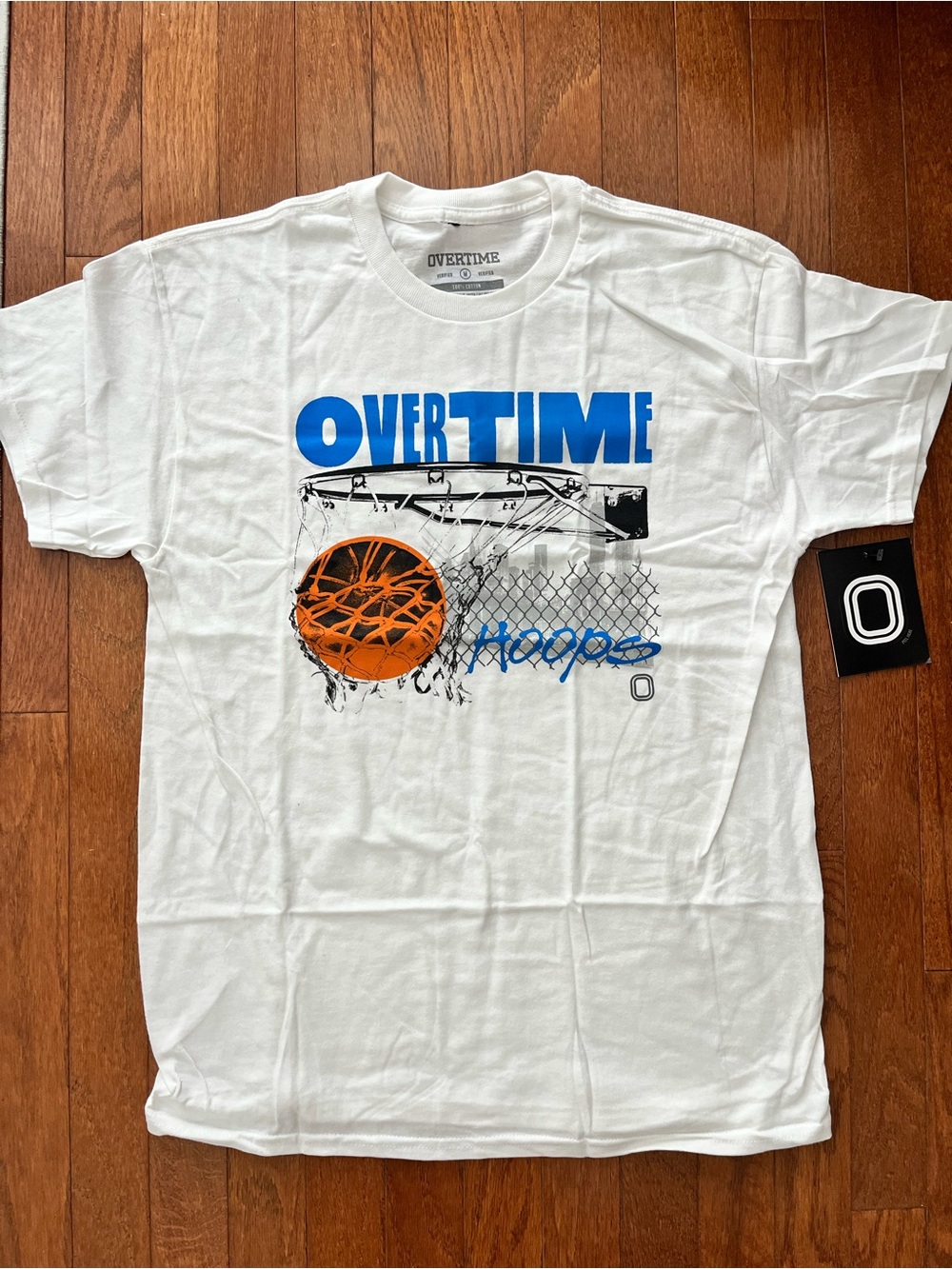 NWT Overtime Hoops Graphic Tee - White with Blue & Orange Print